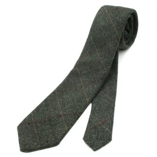 Herring Bone Tweed Tie: Green/Grey